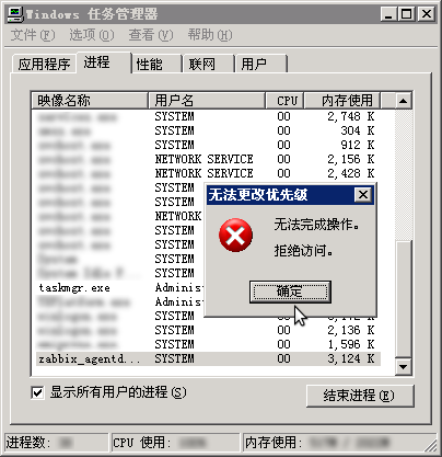 对SYSTEM进程执行操作时任务管理器提示拒绝访问